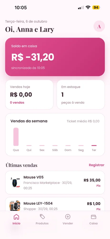 Tela do app de bazar