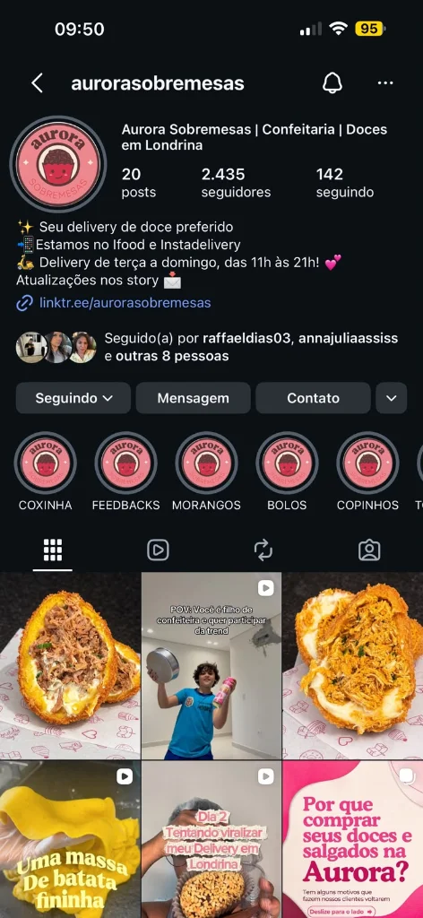 Perfil da Aurora Sobremesas no Instagram
